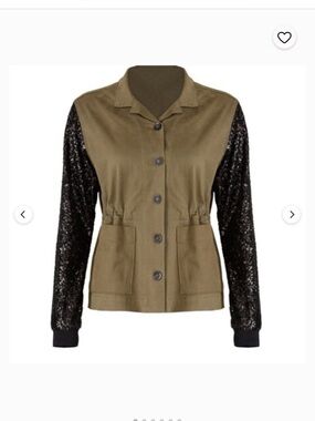 JET John Eshaya Sequin Sleeve Utility Jacket in Olive Green